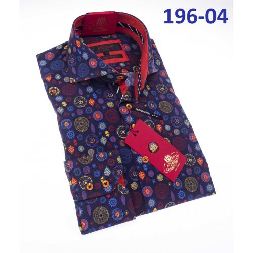 Axxess Navy Blue / Multicolor Artistic Design Cotton Modern Fit Dress Shirt With Button Cuff  196-04.